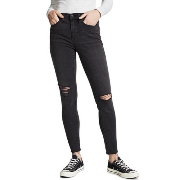 Madewell Denim - 19. Madewell Women's Charcoal Gray 9 Inch High-Rise Skinny Distressed Jeans 27